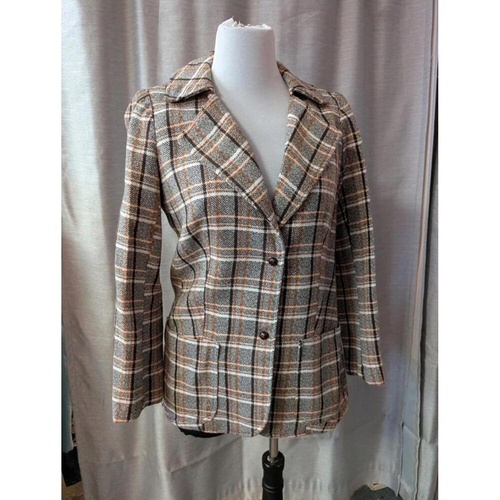 SOLD Vintage Blazer 1970s Wool Blend Plaid Blazer M